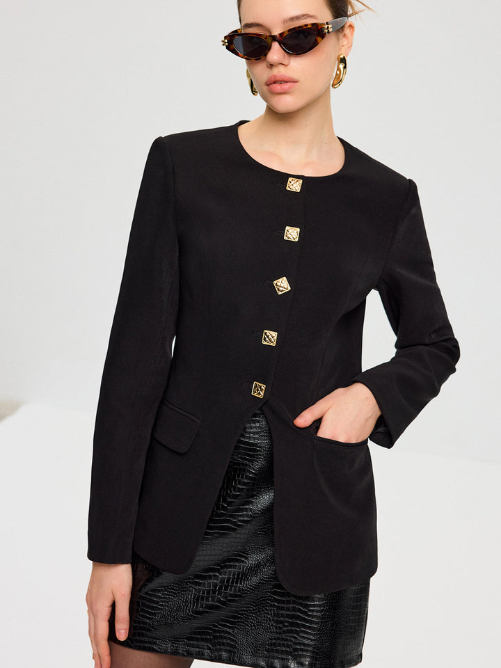 Split Hem Metal Button Blazer  Liora Lane Boutique Blazers