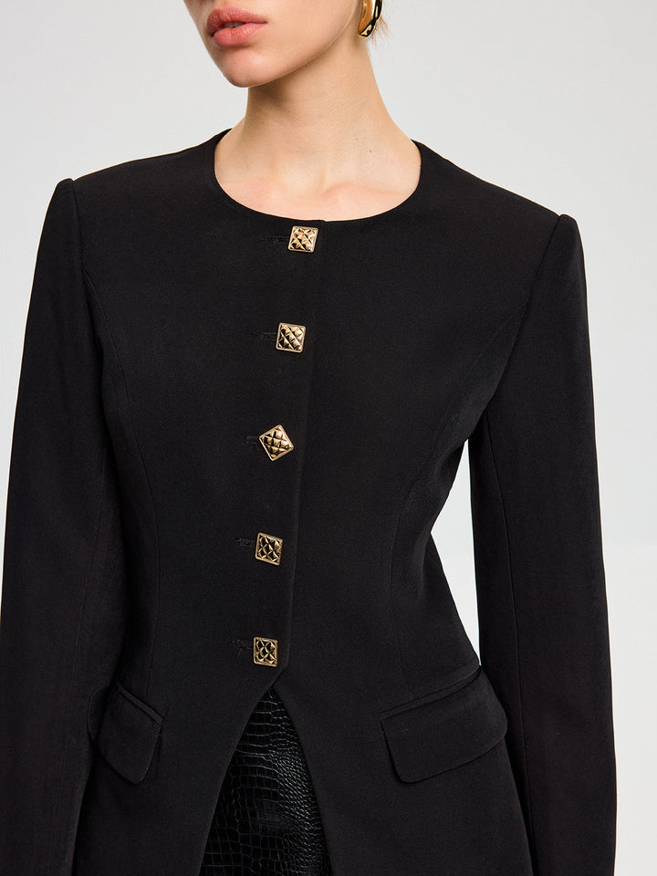 Split Hem Metal Button Blazer  Liora Lane Boutique Blazers
