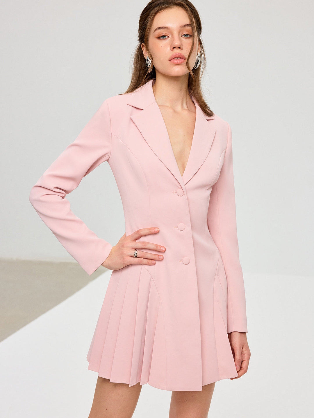 Pleated Fitted Blazer Dress  Liora Lane Boutique Dresses