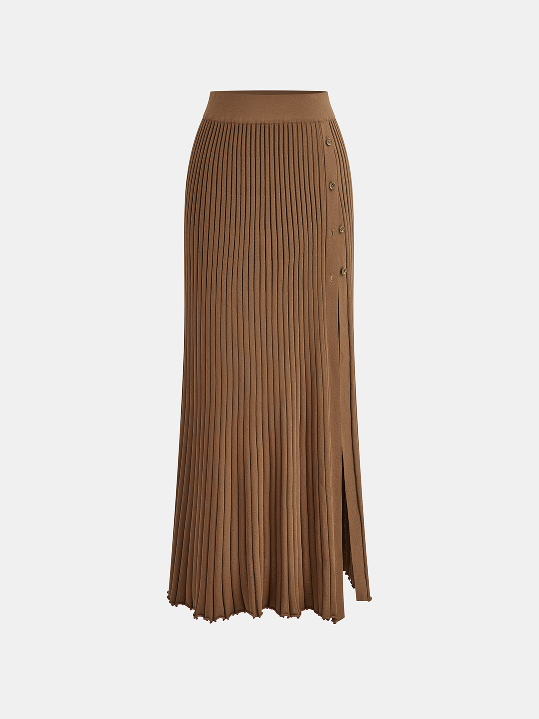 Ribbed Side Slit Button Detail Midi Skirt  Liora Lane Boutique Sweater Skirts Camel / XL 68.00
