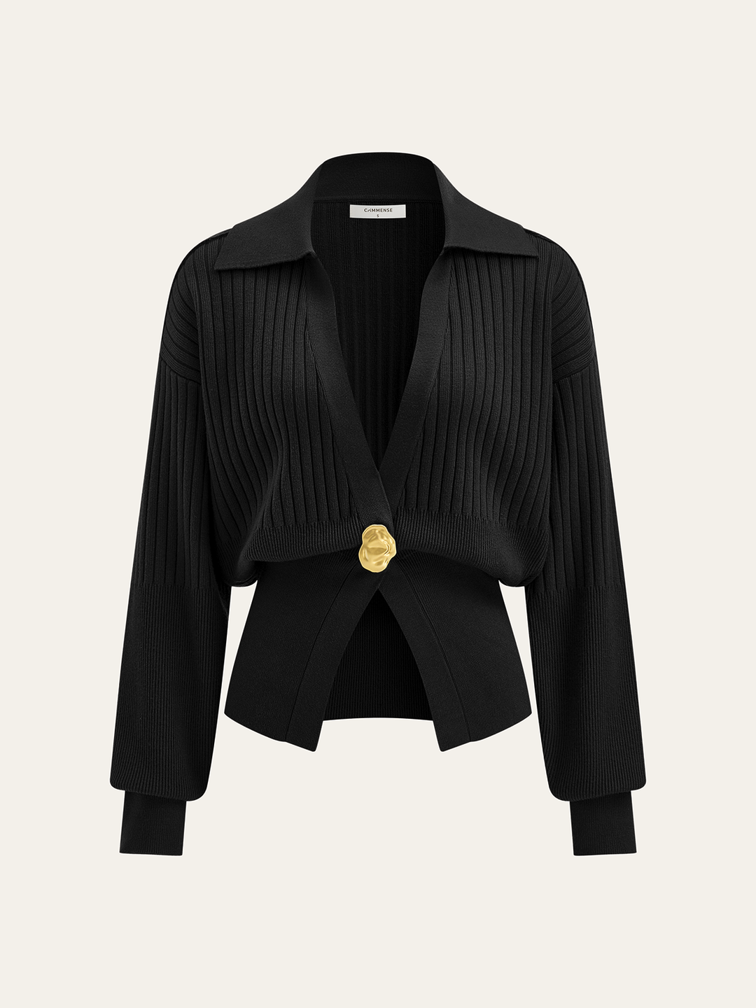 Ribbed Collared Metal Button Cardigan  Liora Lane Boutique Cardigans Black / XL 58.00