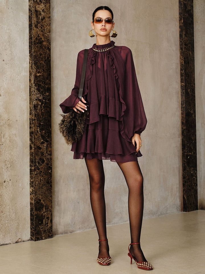 Tiered Ruffle Chiffon Mini Dress Set with Liner  Liora Lane Boutique Dresses