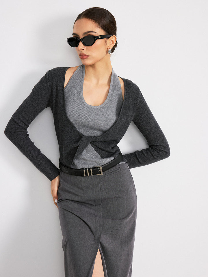 2 in 1 Twist Color-Block Wool Blend Knit Top  Liora Lane Boutique Knit Tops