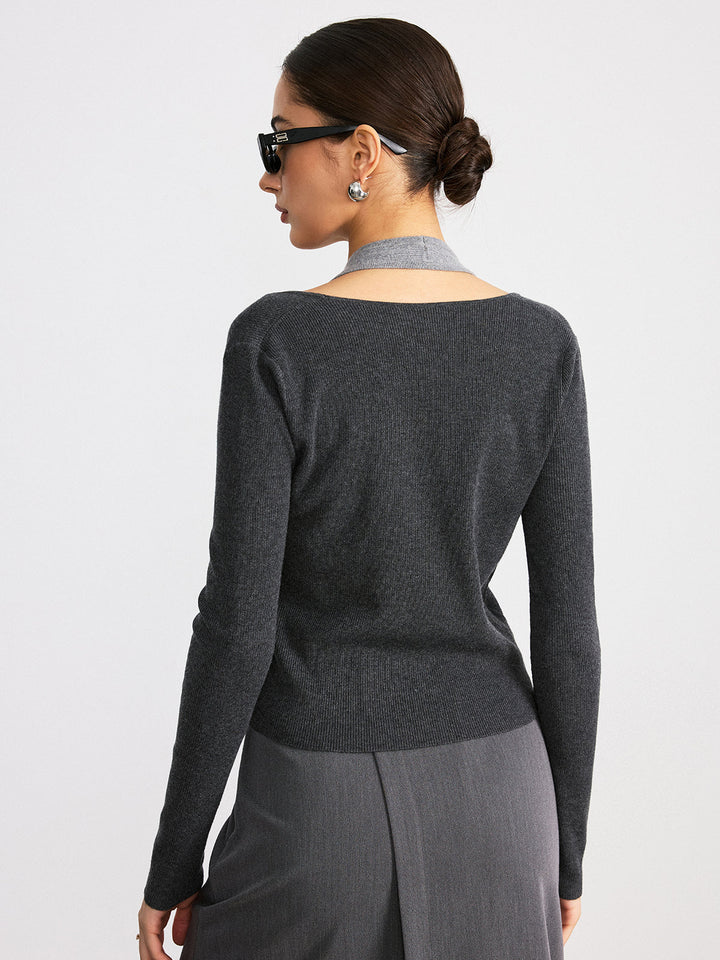 2 in 1 Twist Color-Block Wool Blend Knit Top  Liora Lane Boutique Knit Tops