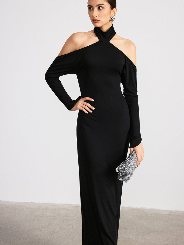 Halter Neck Backless Long Sleeve Knit Maxi Dress  Liora Lane Boutique Dresses