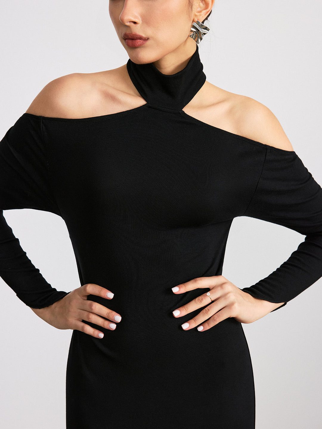 Halter Neck Backless Long Sleeve Knit Maxi Dress  Liora Lane Boutique Dresses