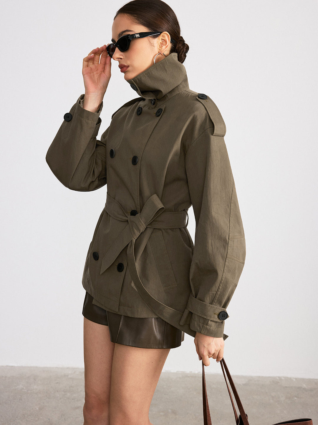 Double-Breasted Belted Trench Coat  Liora Lane Boutique Trench Coats Brown / XL 88.00