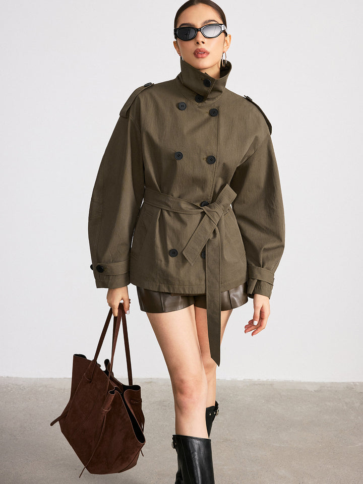 Double-Breasted Belted Trench Coat  Liora Lane Boutique Trench Coats