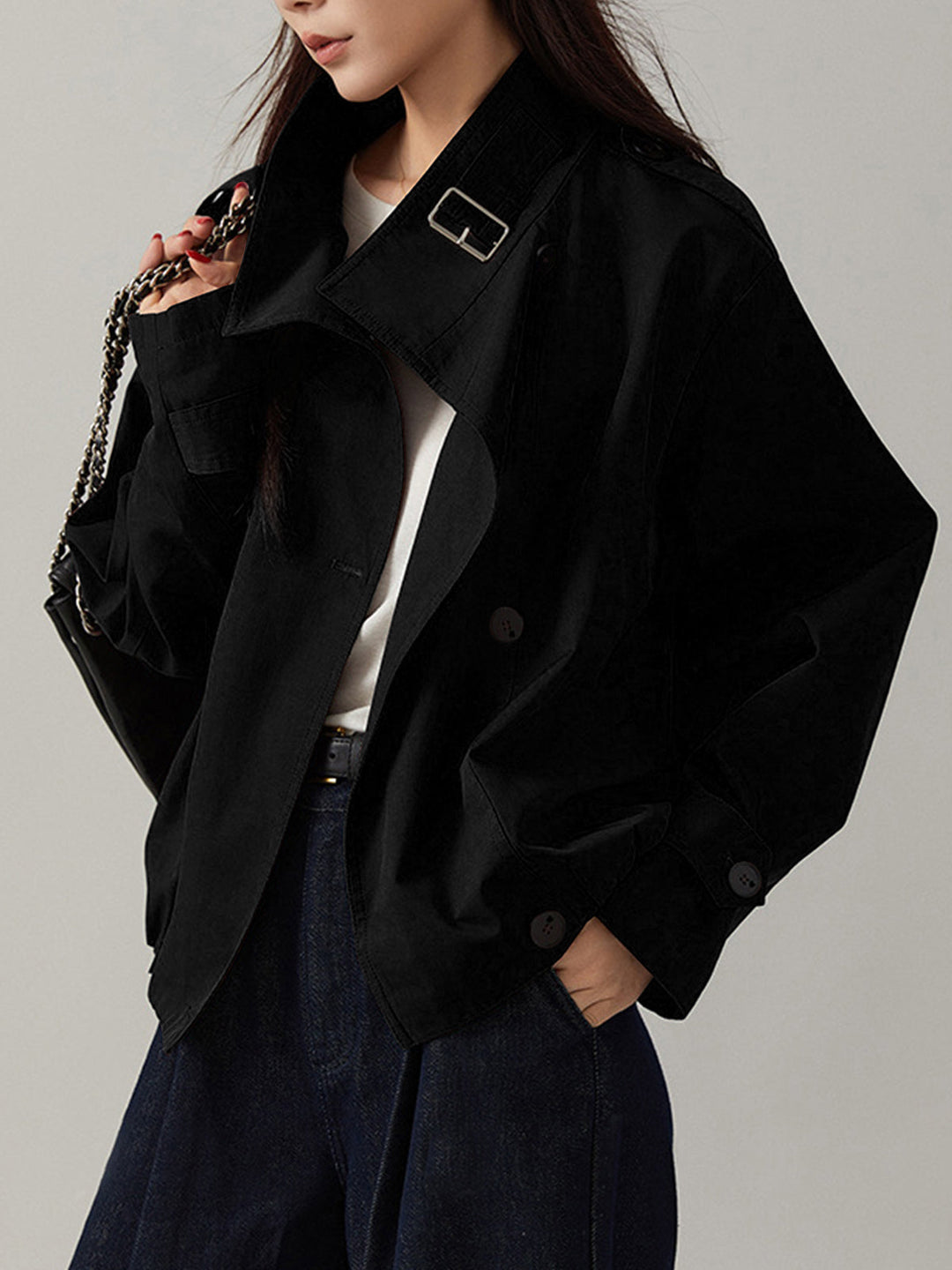 Vintage Loose Trench Coat  Liora Lane Boutique Trench Coats Black / XL 69.00