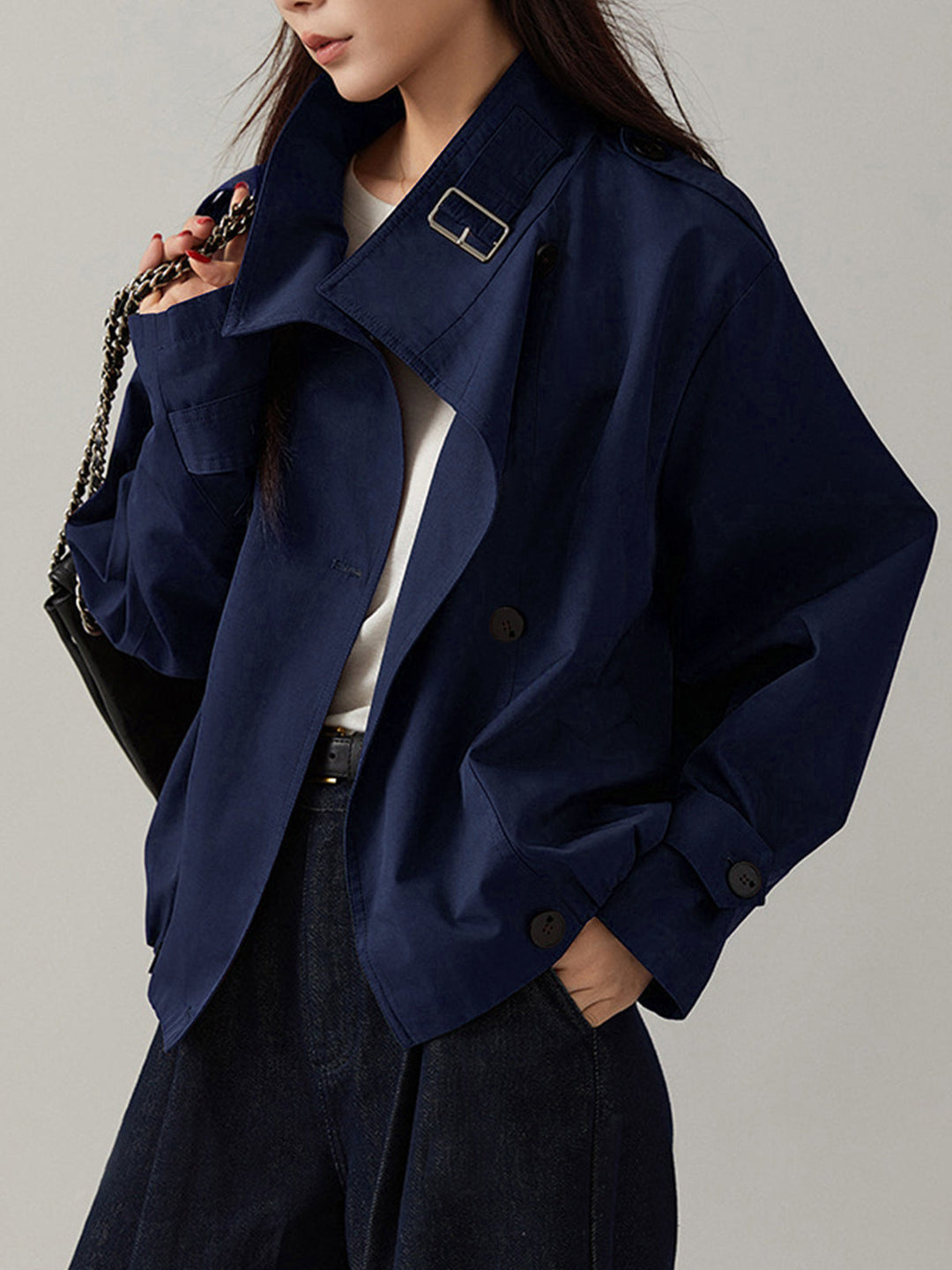 Vintage Loose Trench Coat  Liora Lane Boutique Trench Coats Navy / XL 69.00