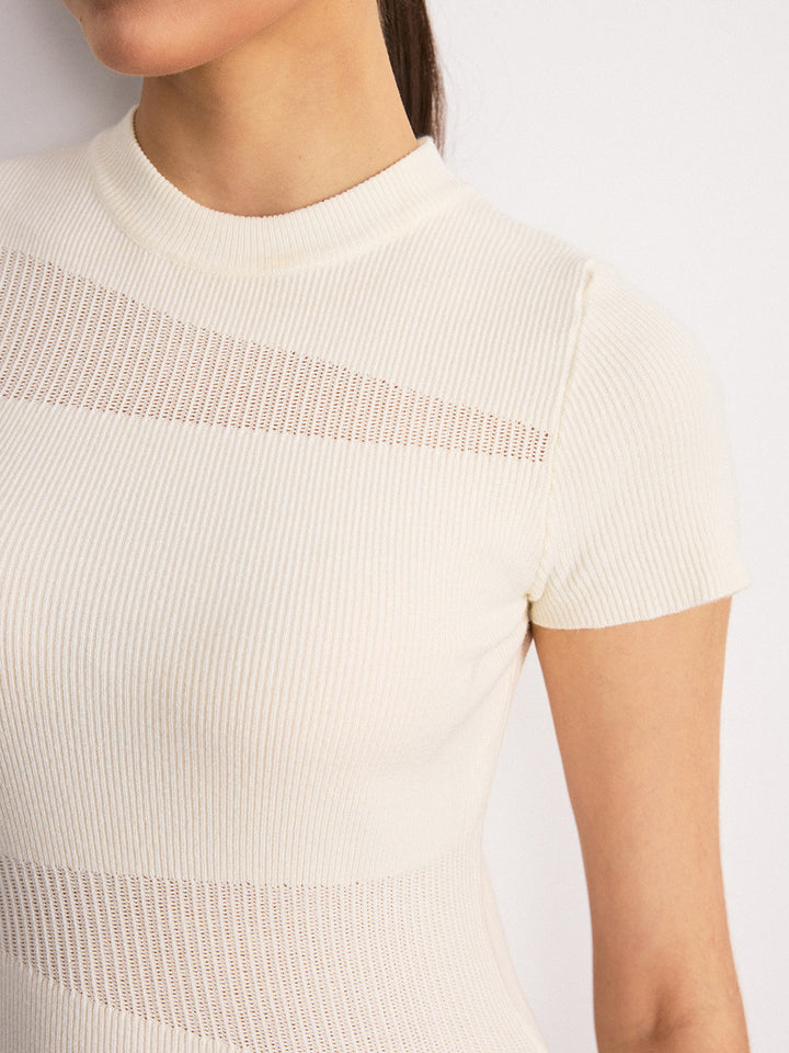 Sheer Panel Mock Neck Short Sleeve T-Shirt  Liora Lane Boutique T-Shirts