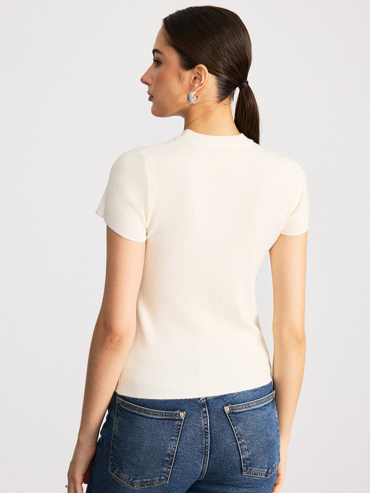 Sheer Panel Mock Neck Short Sleeve T-Shirt  Liora Lane Boutique T-Shirts