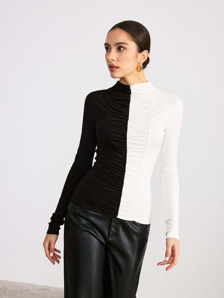Two-Tone Ruched T-Shirt  Liora Lane Boutique T-Shirts BlackandWhite / XL 32.00
