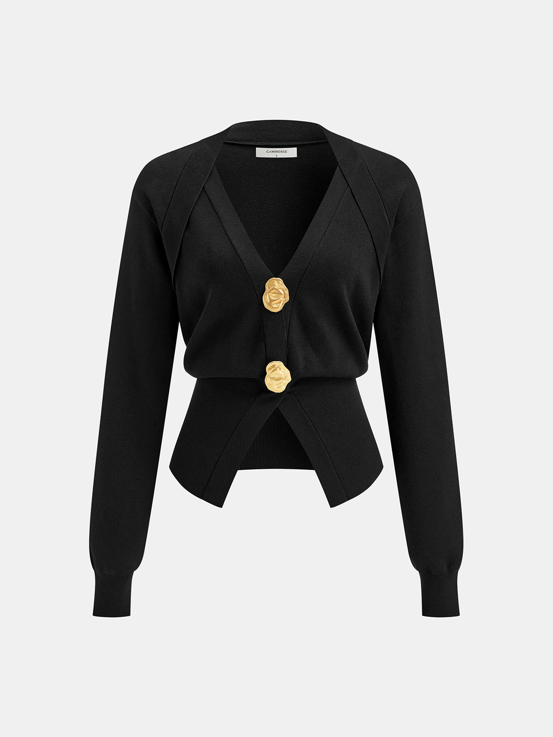 Metal Button V-Neck Knit Cardigan  Liora Lane Boutique Cardigans Black / XL 52.00