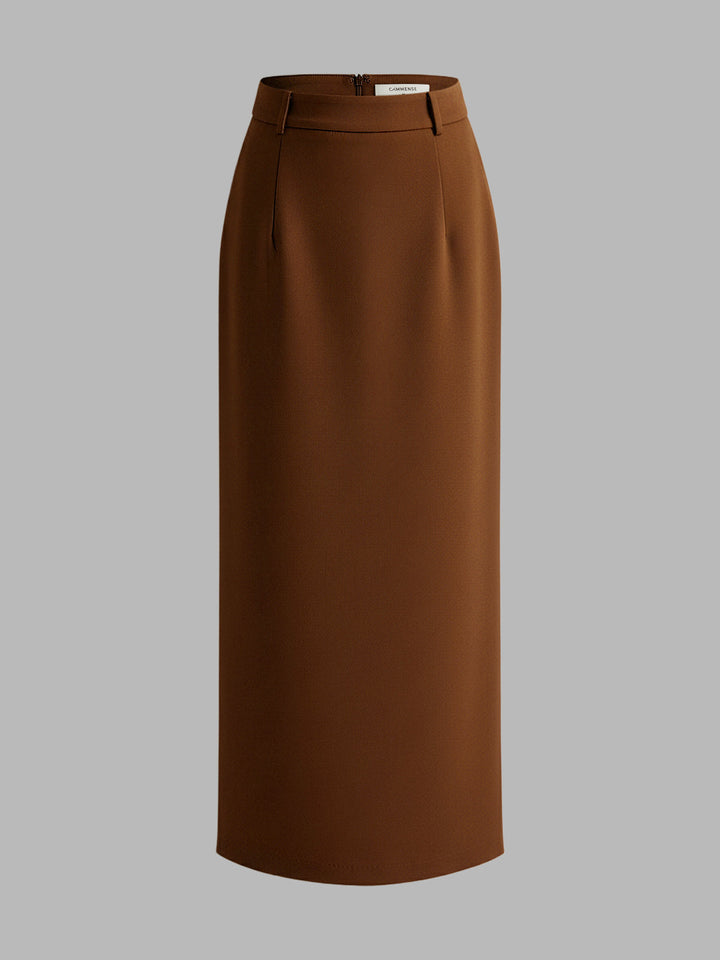 Elegant Slit Back Maxi Skirt Without Belt  Liora Lane Boutique Skirts Dark Brown / XL 39.00