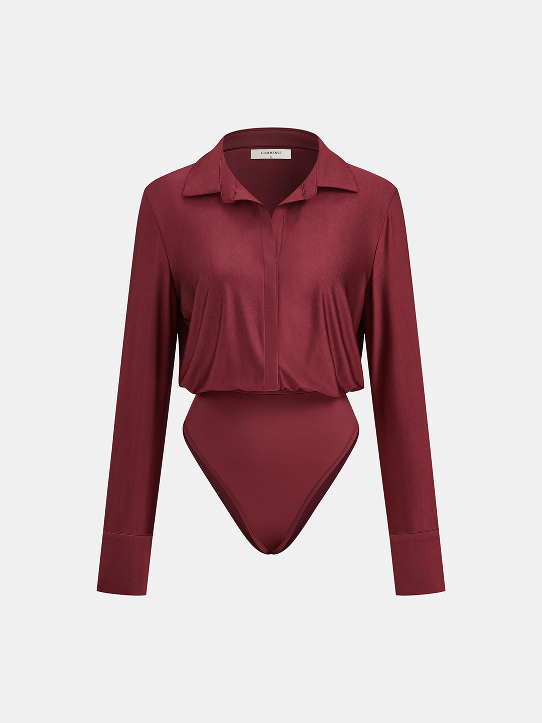 Collared Long Sleeve Bodysuit  Liora Lane Boutique Bodysuits Burgundy / XL 33.00