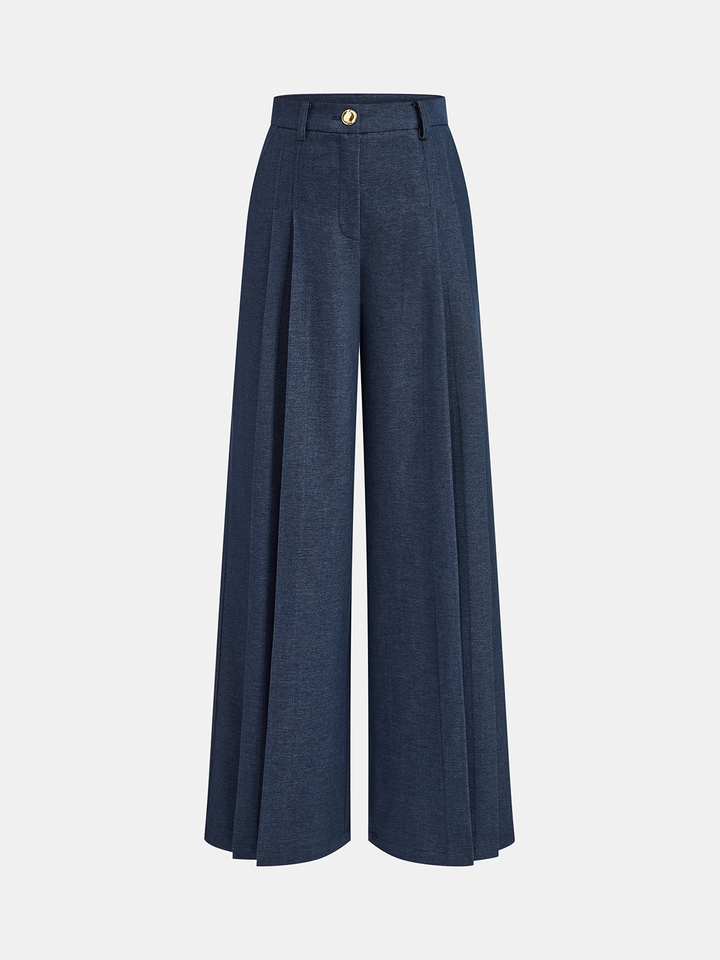 Mid-Waisted Pleated Wide-Leg Pants  Liora Lane Boutique Pants Blue / XL 62.00