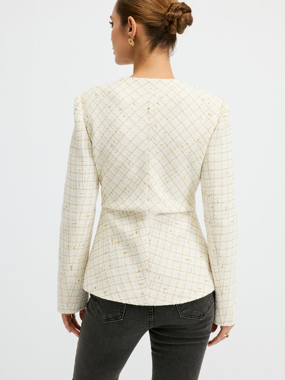 Tweed Round Neck Waist-Cinching Blazer  Liora Lane Boutique Blazers