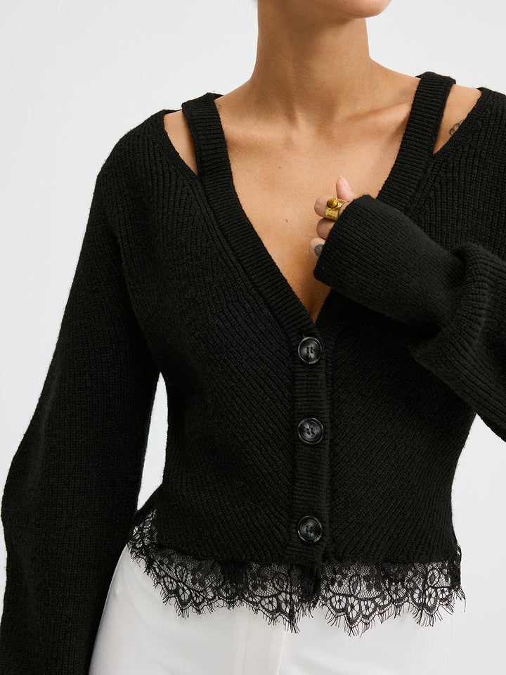 Lace Hem Wool Blend Cardigan  Liora Lane Boutique Cardigans