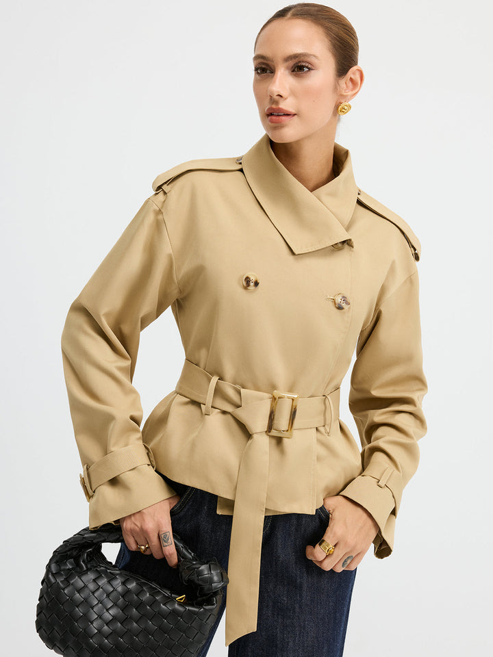 Double-Breasted Belted Trench Coat  Liora Lane Boutique Trench Coats