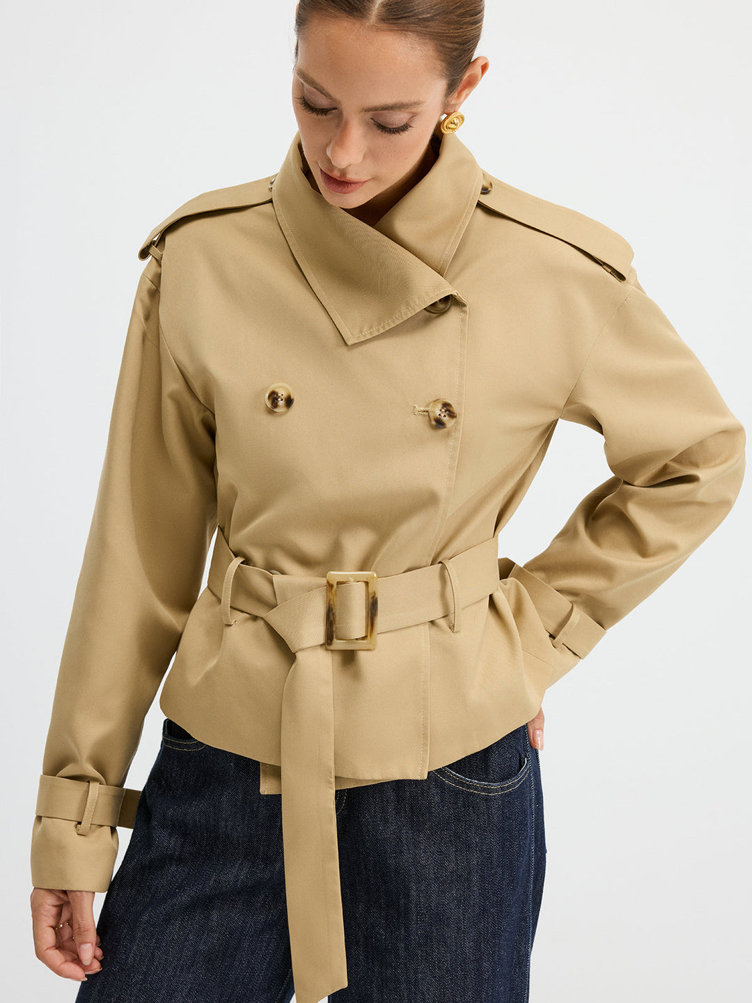Double-Breasted Belted Trench Coat  Liora Lane Boutique Trench Coats