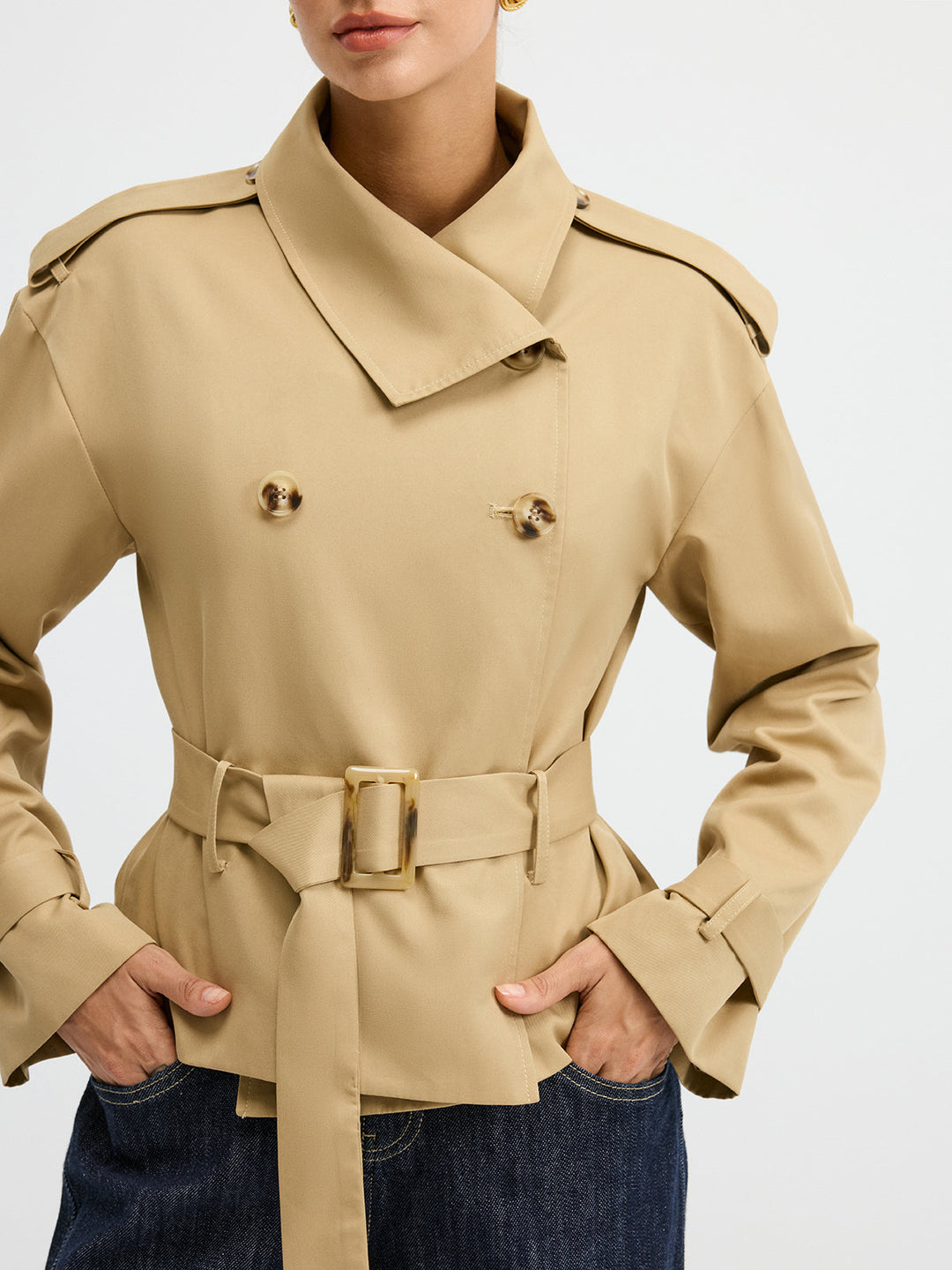 Double-Breasted Belted Trench Coat  Liora Lane Boutique Trench Coats