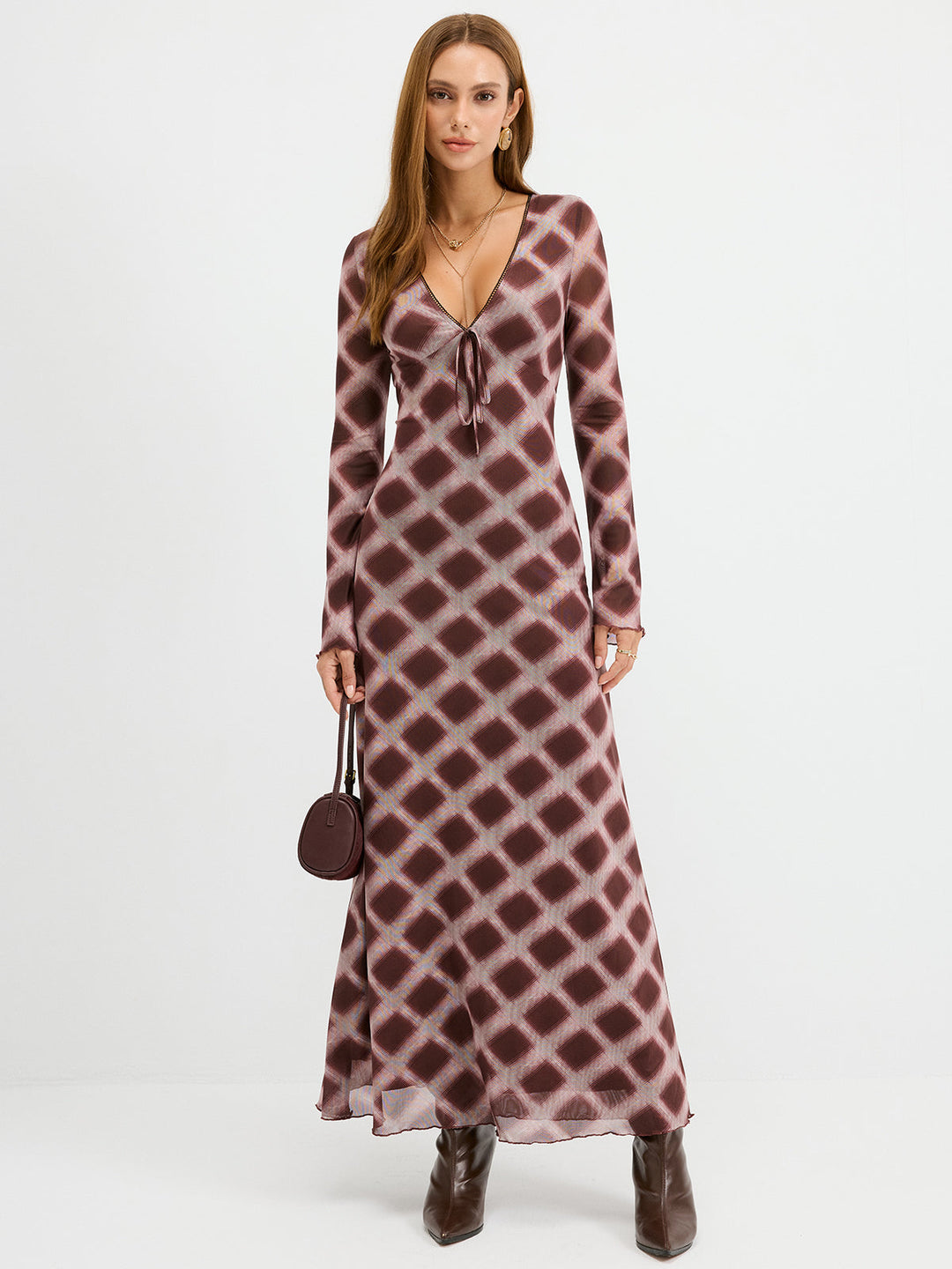 Checkered Mesh Maxi Dress  Liora Lane Boutique Dresses