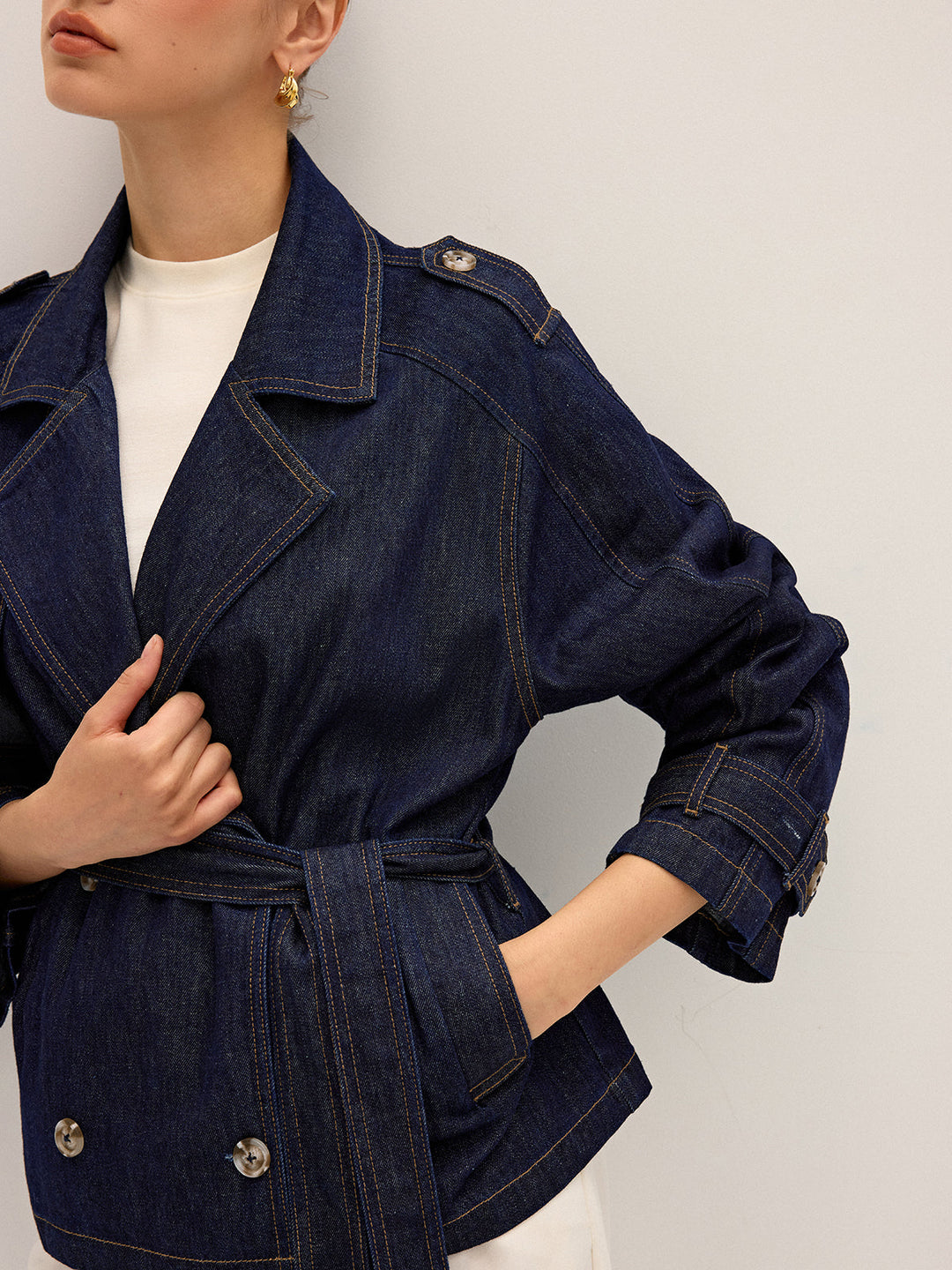 Denim Short Trench Coat  Liora Lane Boutique Denim Jackets & Coats