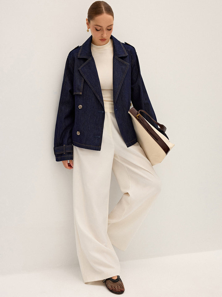 Denim Short Trench Coat  Liora Lane Boutique Denim Jackets & Coats