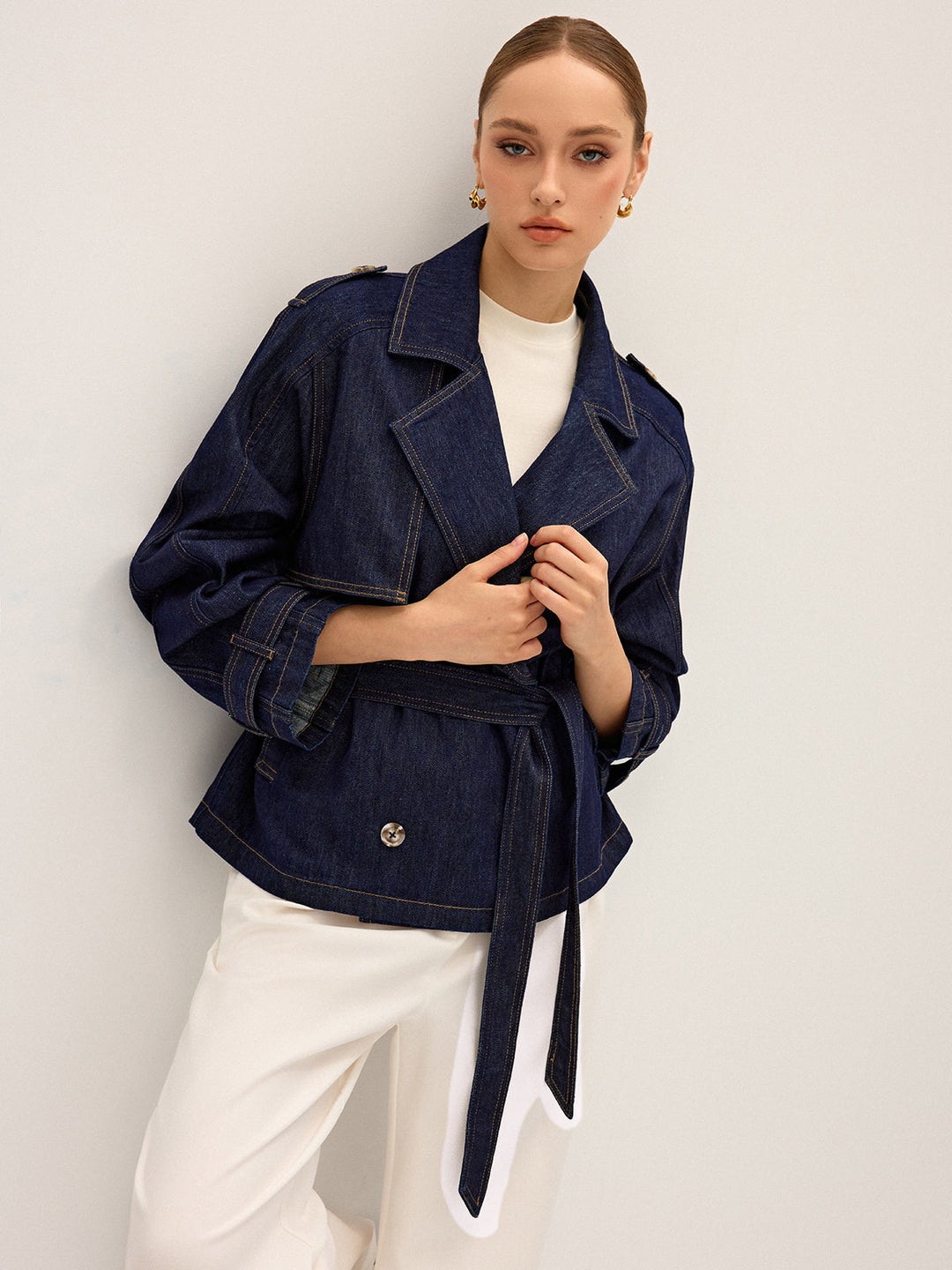 Denim Short Trench Coat  Liora Lane Boutique Denim Jackets & Coats