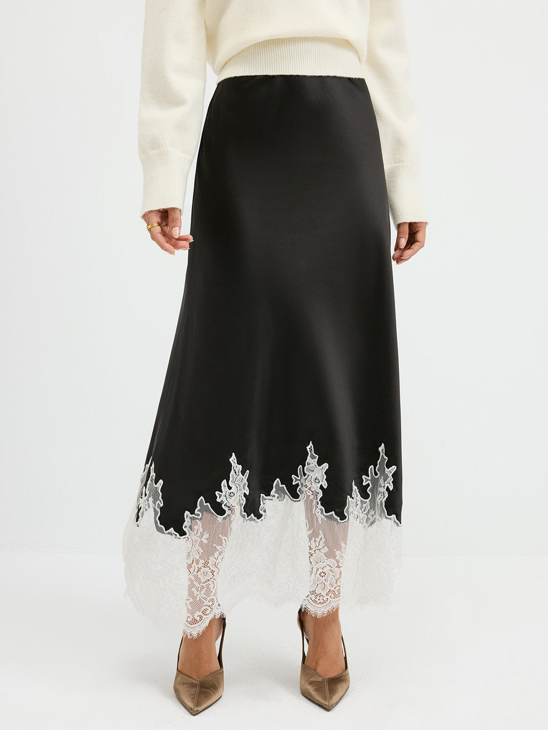 Lace Hem Satin Maxi Skirt  Liora Lane Boutique Skirts