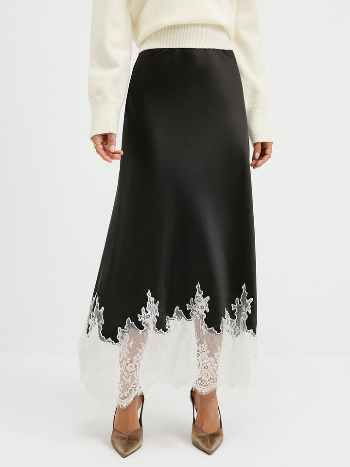 Lace Hem Satin Maxi Skirt  Liora Lane Boutique Skirts