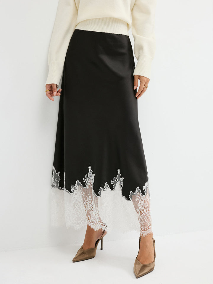 Lace Hem Satin Maxi Skirt  Liora Lane Boutique Skirts