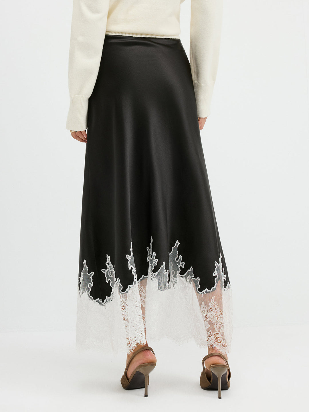 Lace Hem Satin Maxi Skirt  Liora Lane Boutique Skirts