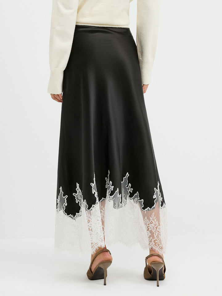 Lace Hem Satin Maxi Skirt  Liora Lane Boutique Skirts