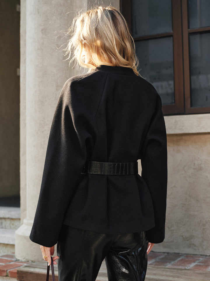 V-Neck Belted Cotton Blend Coat  Liora Lane Boutique Wool Coats