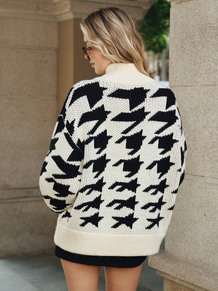 Houndstooth Horn Button Knit Cardigan  Liora Lane Boutique Cardigans