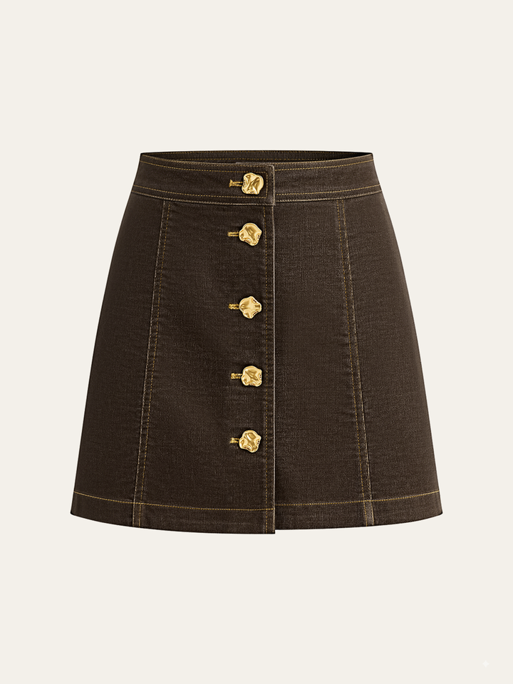 Metal Button-Front Mini Skirt  Liora Lane Boutique Skirts