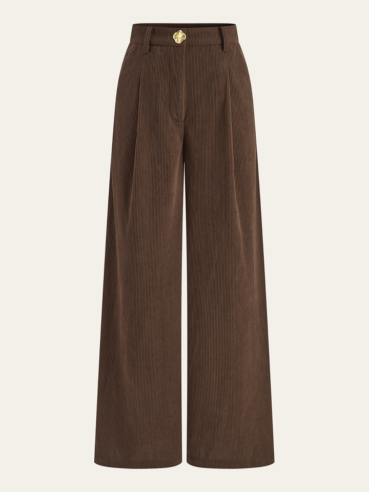 Corduroy Wide-Leg Pleated Pants  Liora Lane Boutique Pants Brown / XL 49.00