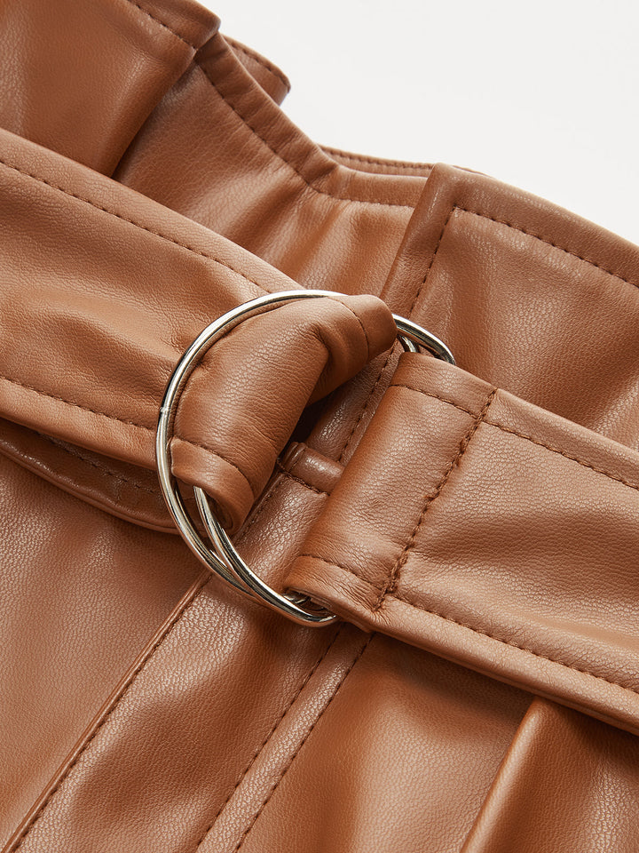 High-Waist PU Leather Cuffed Shorts with Belt  Liora Lane Boutique Shorts