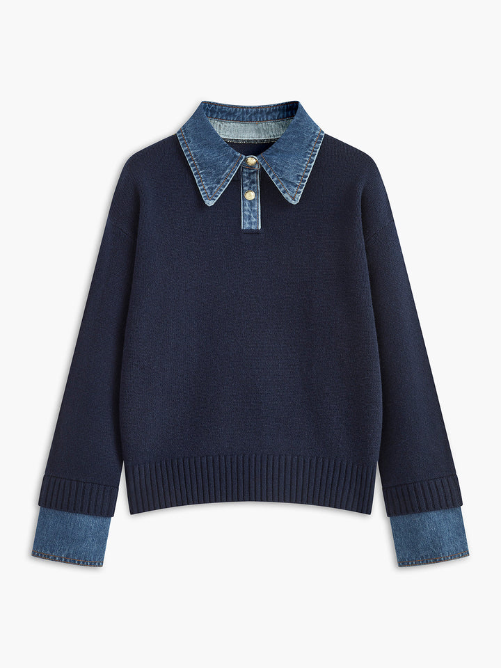 2 in 1 Panel Lapel Sweater  Liora Lane Boutique Sweaters Navy / XL 58.00