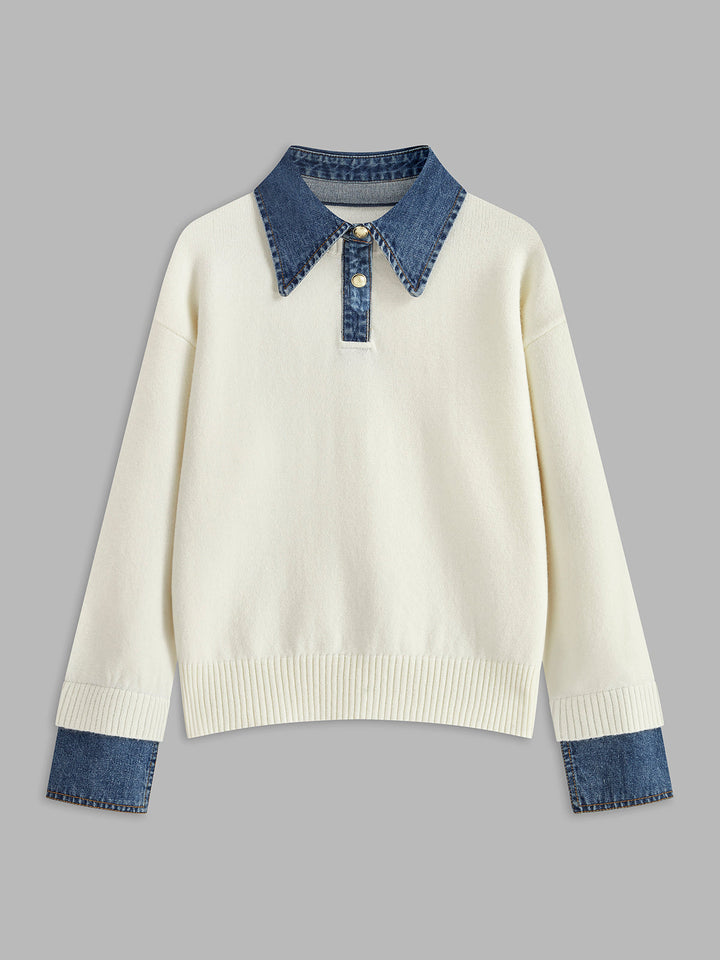 2 in 1 Panel Lapel Sweater  Liora Lane Boutique Sweaters White / XL 58.00