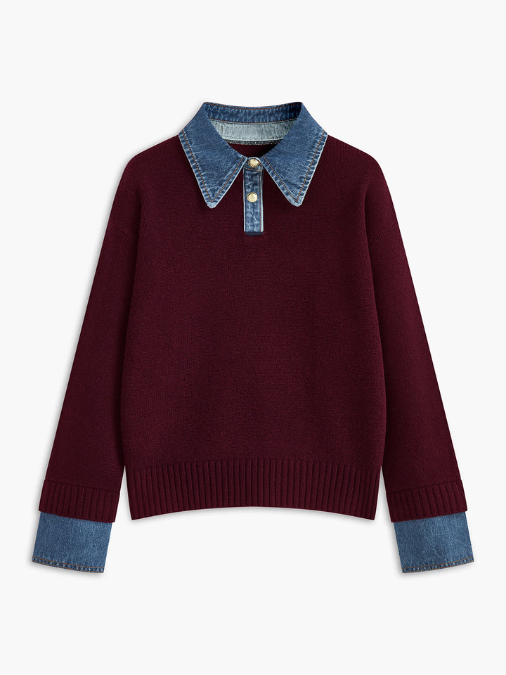 2 in 1 Panel Lapel Sweater  Liora Lane Boutique Sweaters Burgundy / XL 58.00
