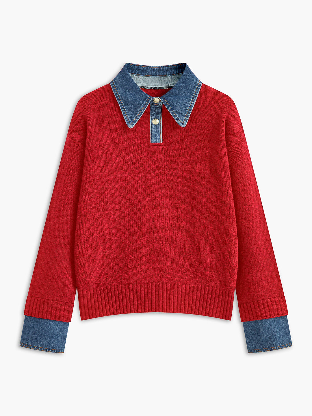 2 in 1 Panel Lapel Sweater  Liora Lane Boutique Sweaters Red / XL 58.00