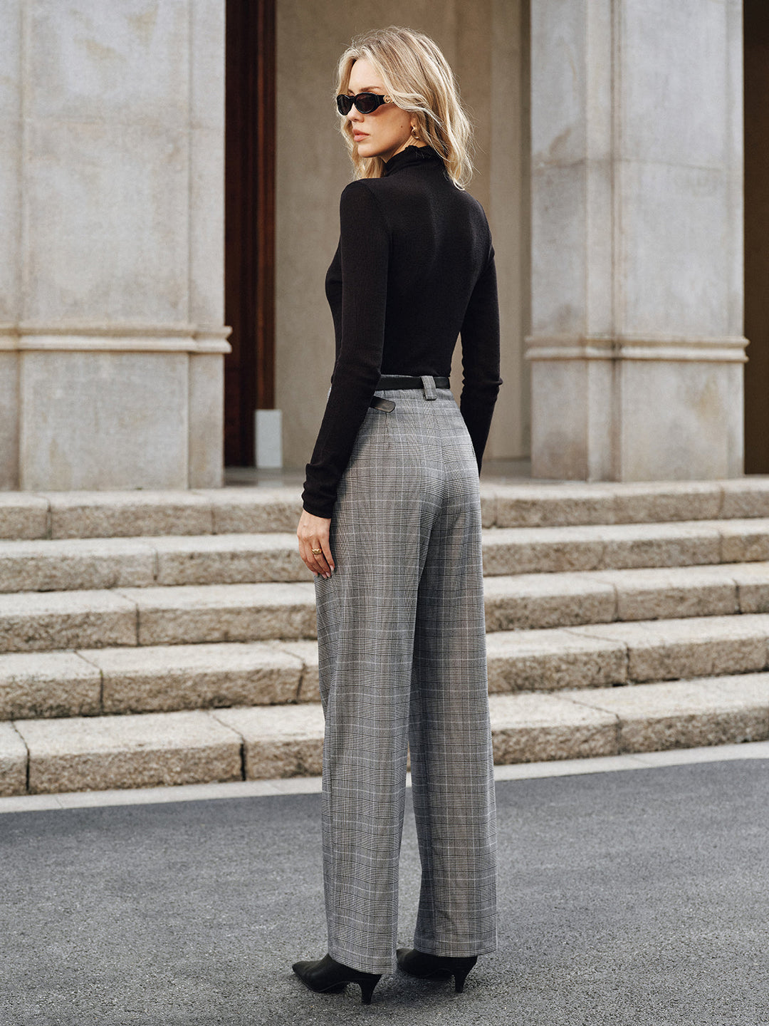 Pleated Plaid Belted Wide-Leg Pants  Liora Lane Boutique Pants