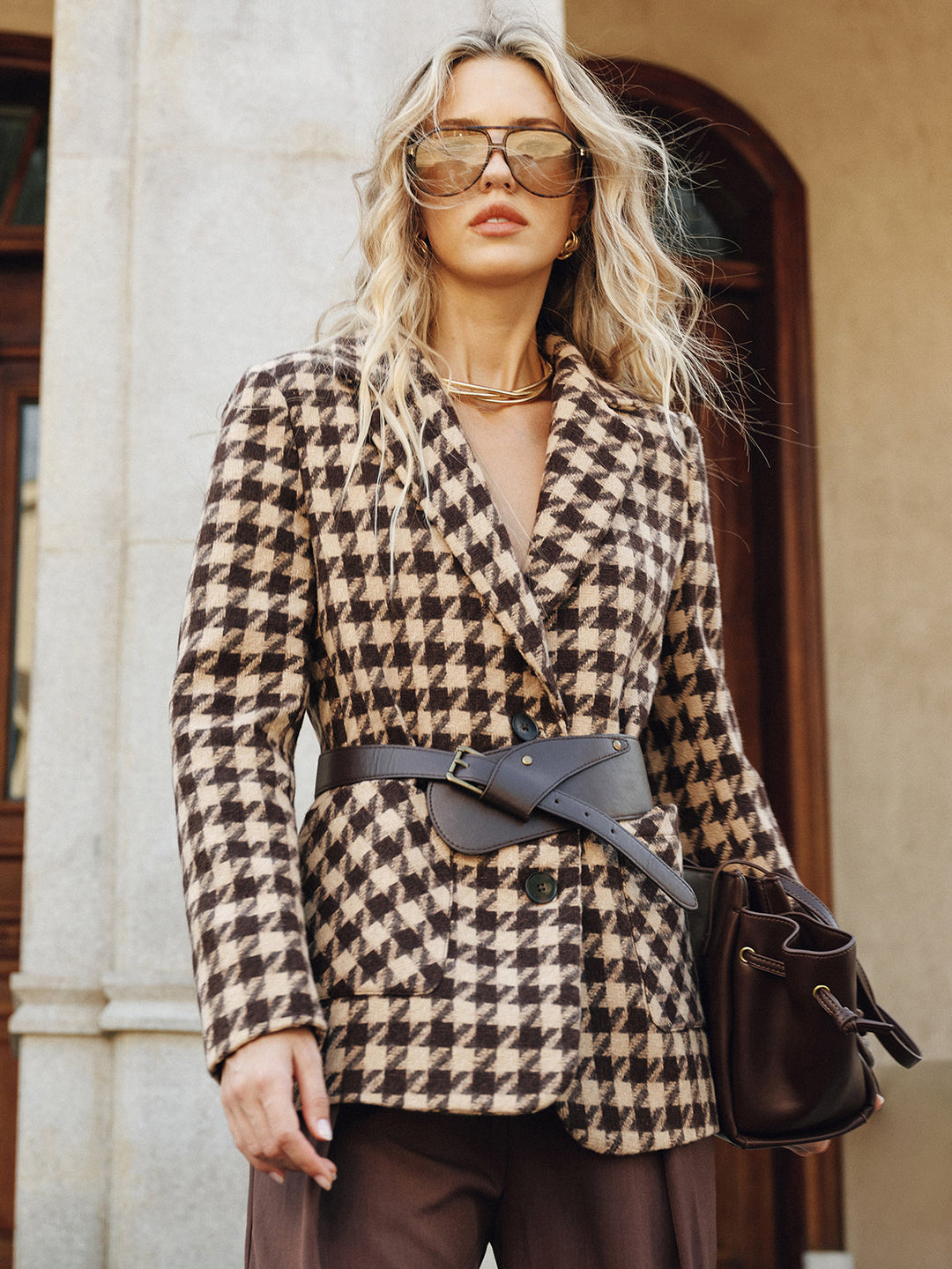 Houndstooth Belted Blazer  Liora Lane Boutique Blazers