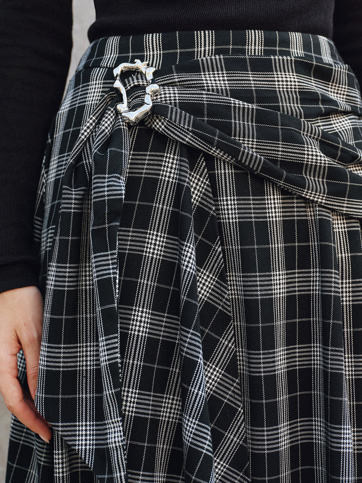 Plaid Asymmetric High-Slit Midi Skirt  Liora Lane Boutique Skirts