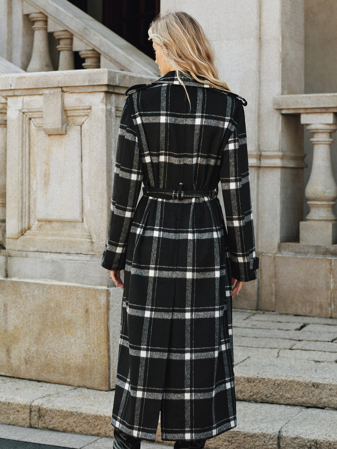 Plaid Belted Wool Blend Trench Coat  Liora Lane Boutique Wool Coats