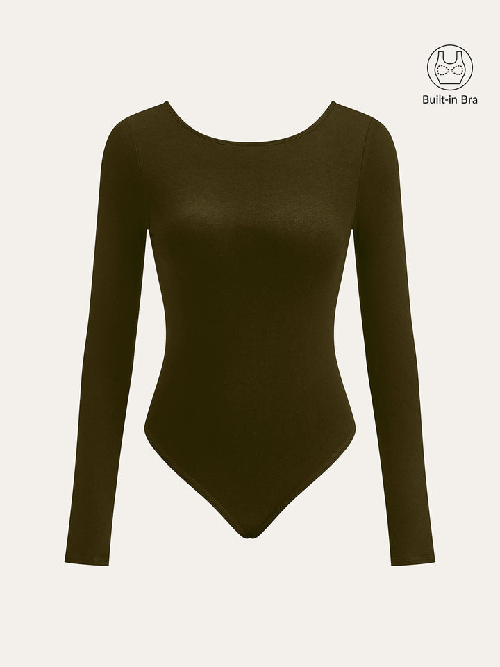 Bra-Free Long Sleeve Backless Bodysuit  Liora Lane Boutique Bodysuits Dark Green / XL 26.00