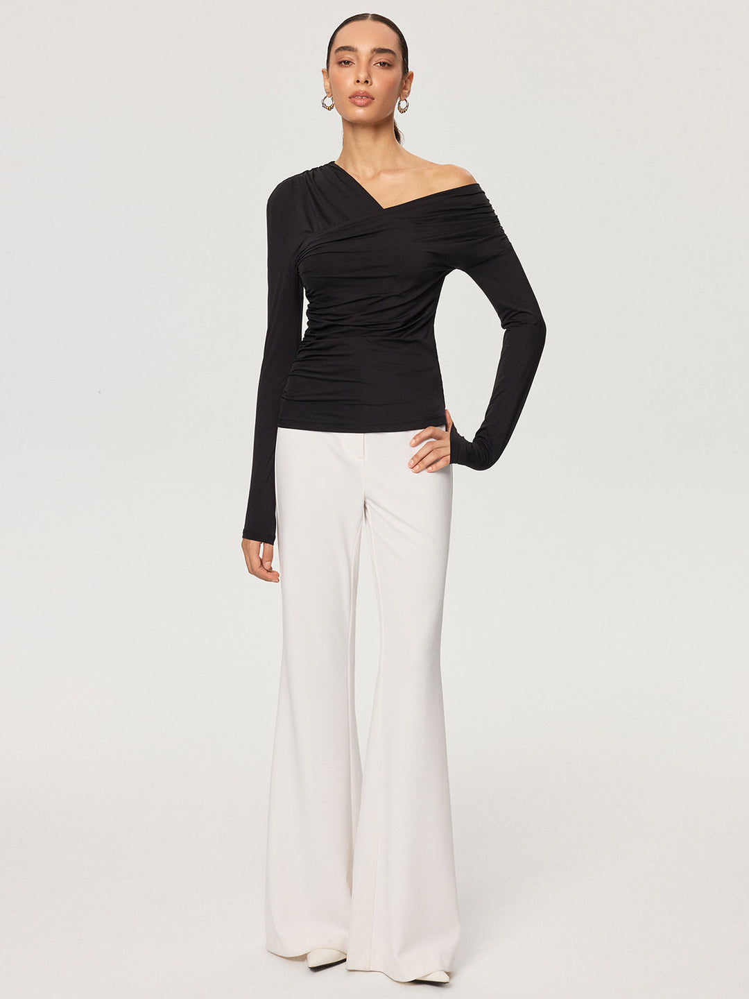 Off-Shoulder Ruched T-Shirt  Liora Lane Boutique T-Shirts